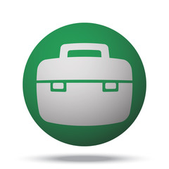 White Briefcase web icon on green sphere ball