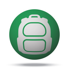 White Backpack web icon on green sphere ball