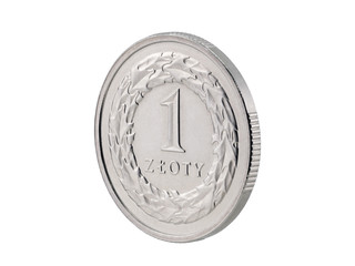 One Polish Zloty coin isolated on white with clipping path 