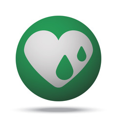 White Heart Water web icon on green sphere ball