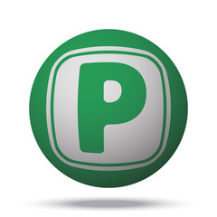 White Parking web icon on green sphere ball
