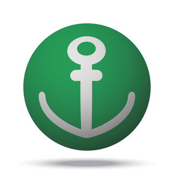 White Anchor web icon on green sphere ball