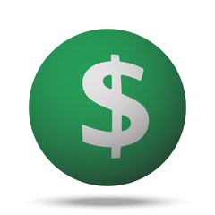 White Dollar web icon on green sphere ball