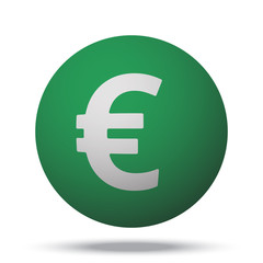 White Euro web icon on green sphere ball