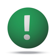 White Exclamation Mark web icon on green sphere ball