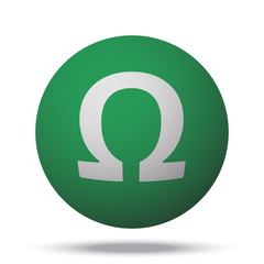 White Omega web icon on green sphere ball