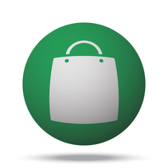 White Shopping Bag web icon on green sphere ball