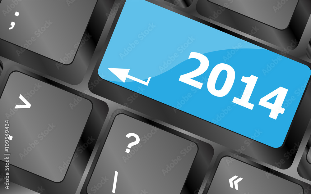 Poster 2014 new year keyboard key button close-up. keyboard keys icon button vector