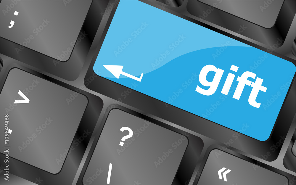 Aufkleber computer keyboard with gift key - business background. keyboard keys icon button vector