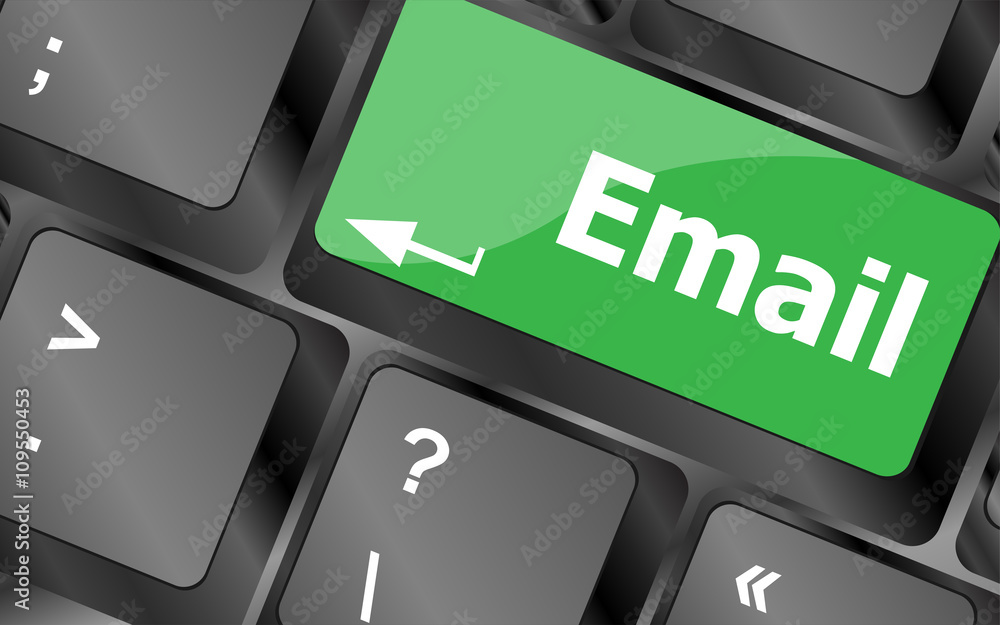 Poster computer keyboard with email key - business concept. keyboard keys icon button vector