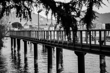 Pier pillars in front of Como's landscape