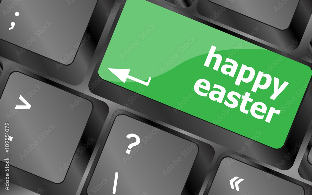 Fototapete happy easter text button on keyboard. keyboard keys icon button vector