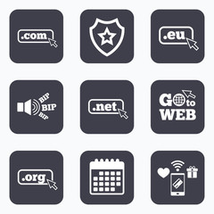 Top-level domains signs. Com, Eu, Net and Org.