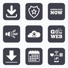 Download now signs. Upload from cloud icon.