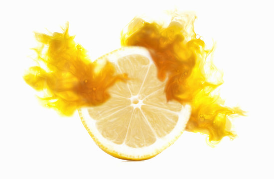 Half a lemon with corresponding coloured digital burst effect
