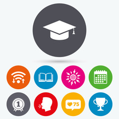 Graduation icons. Education book symbol.