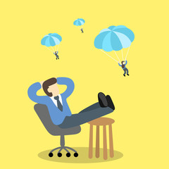 executive businessman sitting relaxed  looking for loser parachute.