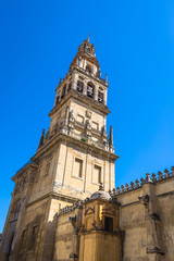 Fototapeta na wymiar The bell tower at the Mezquita mosque & cathedral in Cordoba, Sp