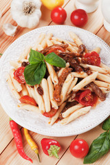 Italian pasta with beef and tomato sauce