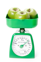 green apples on a scale