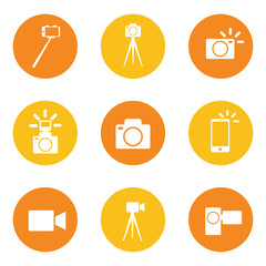 take pictures, shoot videos signs, vector illustration