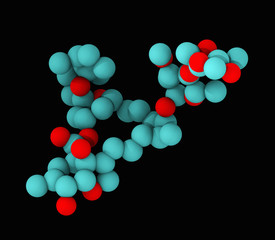 Space filling molecular model of ivermectin, shown without hydrogen atoms