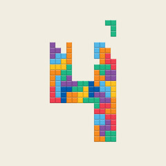 Logo number "4", video game pixel style. Editable vector design. 