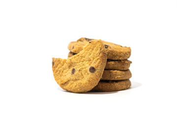 Chocolate chip cookies isolated on white background.