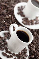 coffee cup with beans.