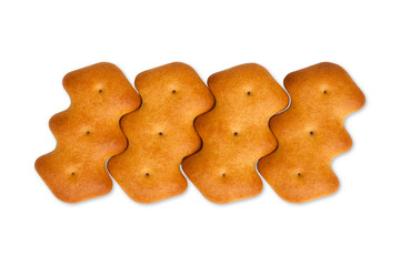 Top view dry cracker cookies isolated on white background