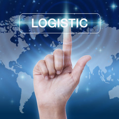 hand pressing logistic sign on virtual screen. business concept
