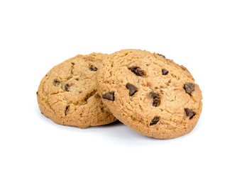 Chocolate chip cookies isolated on white background.