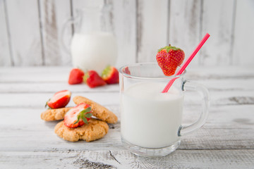 milk, strawberry and cookies