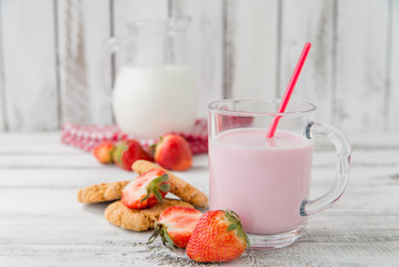 milk, strawberry and cookies
