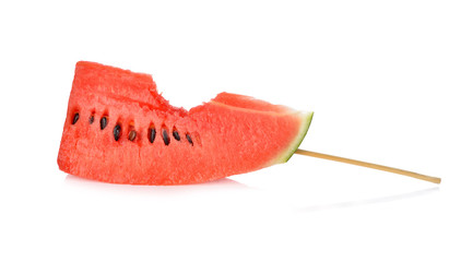 Sliced of watermelon with wooden skewer on white background