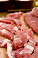 Sliced raw meat pork