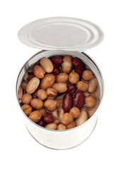 close-up image of various beans in can.