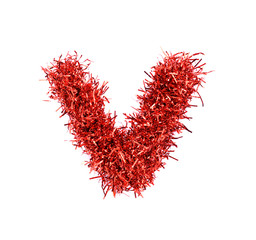 Naklejka premium Tinsel Christmas decoration in form of V. On a white background
