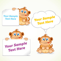 Funny Cartoon Monkey with Poster and Labels