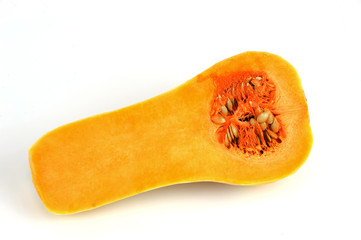 butternut squash cut in halves isolated on white background