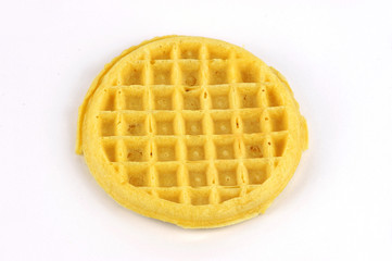 single waffle on white background