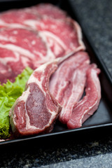 Premium raw japanese kobe beef sliced on plate