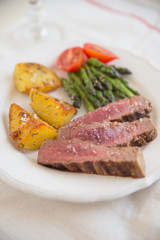 Steak mit Kartoffeln und Spargel