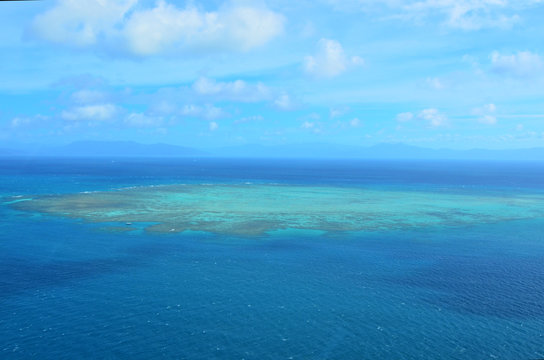 Aerial view of Upolu coral reef at  the Great Barrier Reef Queen