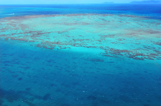 Aerial view of Upolu coral reef at  the Great Barrier Reef Queen