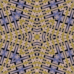 Seamless kaleidoscopic wallpaper tiles pattern drawn with black