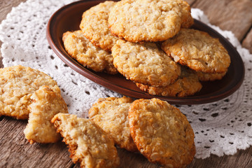 Australian ANZAC biscuits close up on a plate. horizontal
