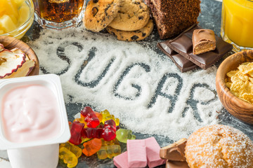 Selection of food high in sugar