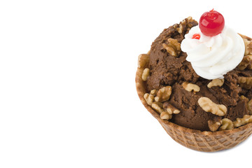cropped image of chocolate ice cream with cherry