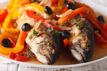Fotobehang Spanish cuisine: escabeche of mackerel closeup. horizontal   © FomaA
